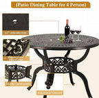 5-Piece Cast Aluminum Outdoor Patio Dining Set, All Weather Cast Aluminum Outdoor Furniture Dining Set for Patio, Balcony, Garden, Backyard w/4 Swivel Chairs & Cushions, 2.0" Umbrella Hole