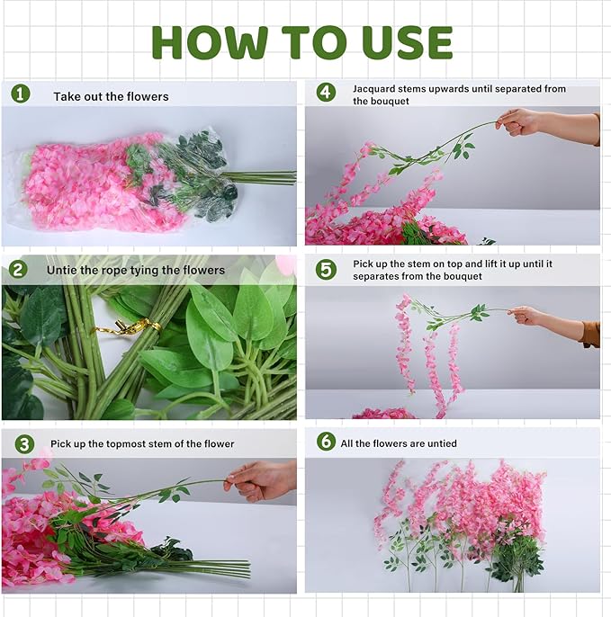 Artificial Wisteria Vines, 108 Pink Hanging Flowers, 3.6 Ft Length