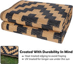 SAND MINE Reversible Mats, Plastic Straw Rug, Modern Area Rug, Large Floor Mat and Rug for Outdoors, RV, Patio, Backyard, Deck, Picnic, Beach, Trailer, Camping, Black & Brown, 5' x 8'