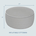 LVTXIII Indoor/Outdoor Inflatable Ottoman with Handle D21 x H9 Inch, Weather-Resistant Round Footstool Pouf for Patio Camping Living Room, Portable Footrest Extra Seating, Topanga Stripe Grey