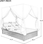Patio Chaise Lounge, PE Rattan Outdoor Patio Wicker Sunbed Daybed with Adjustable Seats, Four-sided Canopy, Overhead Curtain and Orange Cushions for Backyard, Garden, Poolside (for 2-6 people)