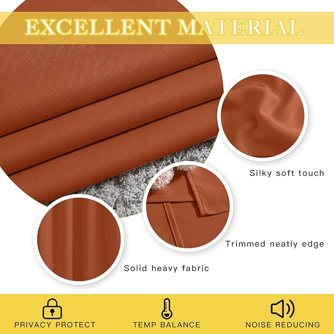 Blackout Living Room Curtain 108 inches Length – Burnt Orange, 1 Panel