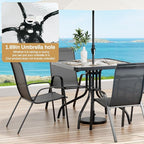 Arlopu 5 Piece Outdoor Patio Dining Set (Umbrella not Included), Porch Furniture with 4 Textline Chairs, 1 Square Glass Table for Garden, Backyard and Poolside, Lawn (Black)