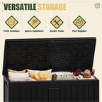 JUMMICO 250 Gallon Outdoor Resin Deck Box with Divider, Waterproof Storage Box with Lockable Lid&Side Handles for Garden Tools, Pools Supplies (Black)