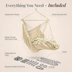 Indoor Hanging Chair for Bedroom, Patio, Porch or Room - Hammock Swing Chair - Outdoor & Indoor Swing for Adults - Quick & Easy Setup with Hardware Kit – Spacious Full Body Support – Holds 440 Lbs