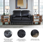 Signature Design by Ashley Bryceview Mid-Century Leather Match Tufted Loveseat with 2 Bolster Pillows, Black