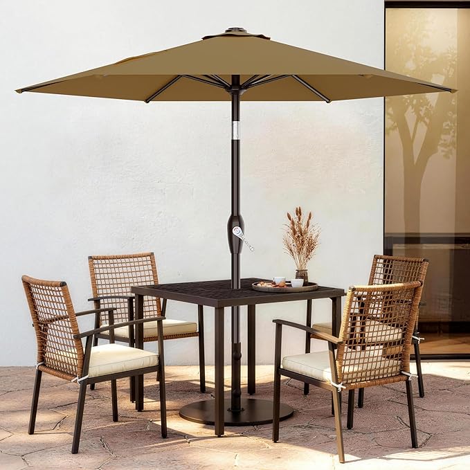 AreShark 7.5FT Patio Umbrella Table Market Umbrella with 6 Sturdy Ribs, Button Tilt/Crank, Heavy-Duty Outdoor Umbrellas for Pool, Deck, Garden and Backyard, Khaki