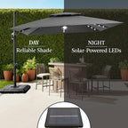 Best Choice Products 9x12ft LED Cantilever Patio Umbrella w/Base Included & 360° Rotation, Large Solar Offset Hanging Outdoor Sun Shade for Deck, Backyard Table w/Stand & Lights – Gray