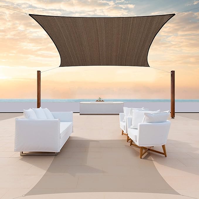 ColourTree 12' x 12' Brown Square CTAPS16 Sun Shade Sail Canopy Mesh Fabric UV Block UPF50 - Commercial Heavy Duty - 190 GSM - 3 Years Warranty