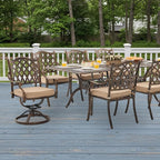 9-Piece Cast Aluminum Patio Furniture, Outdoor Dining Sets for 8 Include 87" Rectangular Patio Dining Table, 6 Stackable Chairs & 2 Swivel Chairs with Cushions & Umbrella Hole(Bronze)