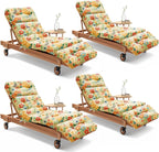 4 Pack Outdoor Chaise Lounge Chair Cushion 75.1 x 22.8 x 4.7 Inches 100% Waterproof Replacement Cotton Patio Pool Lounge Chair Cushion for Outdoor Furniture with Ties,Daisy