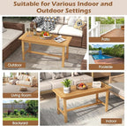 Tangkula 36” Patio Coffee Table, Solid Wood Coffee Table with Slatted Tabletop, Outdoor Rectangular Side Table, Solid Teak Wood Cocktail Tea Table, Home Accent Table for Poolside, Backyard, Garden