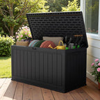 Devoko 160 Gallon Double-Wall Deck Box with Divider, Side Handles, HDPE Outdoor Large Storage Box Waterproof and Lockable for Patio Furniture, Garden, Pool (Black, 160 Gallon)