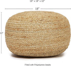 REDEARTH · Jute Circular Low Pouf Ottoman - Braided Pouffe Accent Sitting Round Footrest for Living Room, Bedroom, Nursery, kidsroom, Patio, Gym; 100% Jute (18"X18"X10"; Natural)