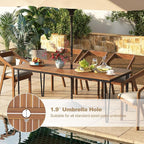 Tangkula 79 Inch Outdoor Dining Table for 8, Acacia Wood 8-Person Patio Table with 1.9 Inch Umbrella Hole, Metal Legs & Adjustable Foot Pads, Rectangular Outside Table for Garden, Poolside & Backyard