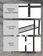 Plant Stand Indoor Outdoor, 5-Tier Metal Tall Plant Stands for Multiple Flower Planter Holder, Large Waterproof Plant Shelf for Living Room Garden Balcony, Black