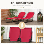 Outsunny 2 Piece Folding Chaise Lounge Pool Chairs, Outdoor Sun Tanning Chairs with 5-Level Reclining Back, Steel Frame for Beach, Yard, Patio, Red
