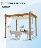 10 x 10 ft Aluminum Pergola with Adjustable Canopy, Outdoor Metal Pergola, Imitation Wood-Grain Sun Shade Shelter for Garden Patio Backyard Deck