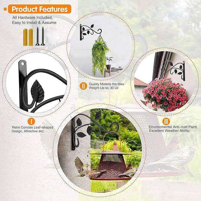 Axgo Wall Mount Hanging Plant Hook, Rust-Resistant Metal Plant Hanger for Flowers, Lanterns, Bird Feeders, Wind Chimes