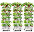 7 Tiered Strawberry Vertical Planter Tower Garden 3 Pack, Stackable Planter Herb Garden Planter with Movable Casters and Bottom Saucer Indoor and Outdoor - White