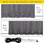 NICETOWN 2 Panels Outdoor Curtains Waterproof Pocket & Back Tab on Top & Bottom, Thermal Insulated Windproof Sun Blocking Outside Privacy Drapes for Patio with Fixed Rope, W84 x L95, Grey