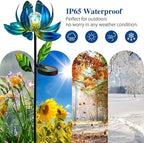 Solar Garden Lights Metal Flower Decor, Colorful Spinning Windmill Lotus Pathway Ligths with LED Cracked Crystal Ball Outdoor Decorative Stake Lighting Waterproof Flower Sculpture for Patio Yard