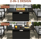 Solaste Aluminum Patio Furniture Set with 55 inch Fire Pit Table, 5 Piece Metal Outdoor Furniture with Water-Resistant Cushion, Modern Patio Conversation Set for Balcony, Front Porch, Backyard, Black