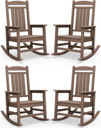 SERWALL HDPE Outdoor Rocking Chair Set of 4, Patio Rocking Chairs, All-Weather Porch Rockers for Adults, Brown