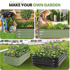 2Pcs 3-in-1 Adjustable Raised Garden Bed Kit | Galvanized Planter Boxes for Vegetables, Flowers | 12" Tall, Multiple Sizes (4x2x1ft, 3x3x1ft, 5x1x1ft) | Outdoor Metal Raised Bed for Gardening, , Green