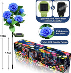 Solar Flower Lights Outdoor - Upgraded Realistic LED Solar Powered Waterproof Lights with 5 Roses, Solar Decorative Stake Light for Garden (Blue, 2 Pack)