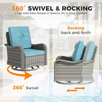 8-Seat Outdoor Wicker Patio Furniture Set with Fire Pit Table, Modular Rattan Sectional Sofa & 2 Swivel Rocking Chairs, 4" Thick Cushions, Rust-Resistant Frame,Blue