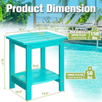 Y&M Outdoor Side Table, HIPS Adirondack Small Double Layer Table, Waterproof Square Balcony Modern End Tables for Patio, Pool, Beach, Porch, Deck, Indoor or Outdoor Use, Aruba Blue
