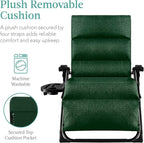 Best Choice Products Oversized Zero Gravity Chair, Folding Outdoor Patio Recliner, XL Anti Gravity Lounger w/Removable Cushion, Cup Holder, Side Tray, 350lb Capacity - Forest Green