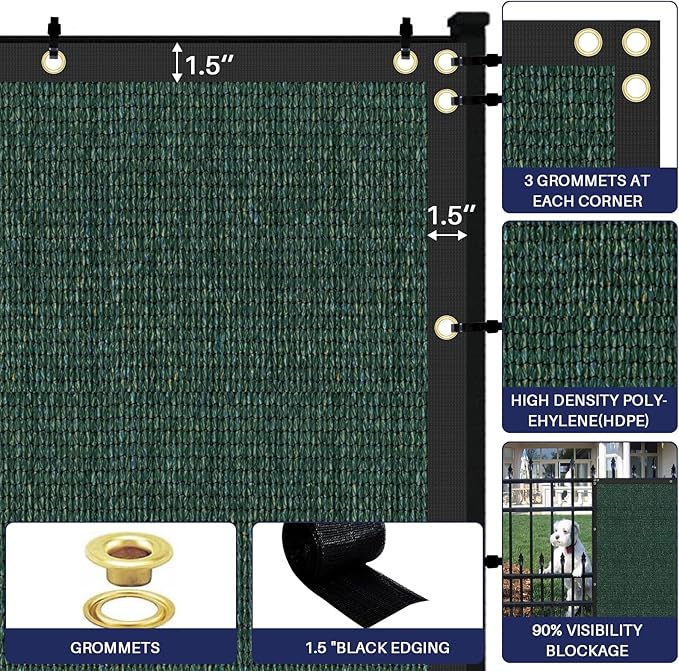 Windscreen4less Privacy Fence Screen Heavy Duty Windscreen Fencing Mesh Fabric Shade Net Cover with Brass Grommtes for Outdoor Wall Garden Yard Pool Deck, 6'x232' Green