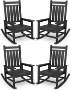 SERWALL Oversized Outdoor Rocking Chair Set of 4, HDPE Rocker for Adults, Patio Rocking Chairs for Porch, Black