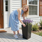 VEVOR Set of 2 Tall Planters for Outdoor Plants 22 inch, Black Tall Planter for Indoor Plants, Modern Planters for Front Porch Patio Balcony, Plant Container Flower Pots with Built-in Drainage