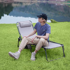 KingCamp Lounge Chair Outdoor, Folding Tanning Chairs Comfy Adjustable 5-Position Lay Flat Foldable Chaise Chaser Lounger with Pillow for Outside Beach Patio Sun Bathing Pool Backyard, Grey