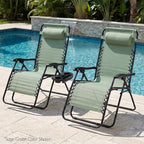 Best Choice Products Set of 2 Extra Wide Adjustable Steel Mesh Zero Gravity Lounge Chair Recliners w/Pillows and Cup Holder Trays - Sage Green Stripes