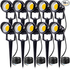 SUNVIE 12W LED Landscape Lights Low Voltage Garden Pathway Lights Super Warm White 12V Waterproof Outdoor Spotlights for Driveway Walkway Yard Patio Porch Trees with Spike Stand (10 Pack)