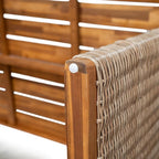 Christopher Knight Home Pasco Acacia Wood Outdoor Dining Table Set for 6, Wicker Patio Dining Set with Acacia Wood Table and Bench, Patio Table and Chair Set with Cushion+Rope Back, Black+Teak+Brown