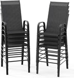 VINGLI Outdoor Bar Chairs Set of 8 – Stackable Outdoor Bar Stools with Sturdy Sling High Back and Armrests for Lawn, Courtyard, Garden, Bar, Black