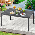 AECOJOY 60" Outdoor Dining Table, Aluminum Patio Table with Wood-Plastic Composite Tabletop,6 Seater Dining Table for Backyard Garden
