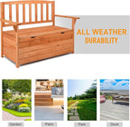 Outvita Outdoor Wood Storage Bench, Wooden Large Deck Box with Seating & Armrest, Waterproof Patio Organizer Loveseat for Garden Porch Deck Backyard Poolside, Natural