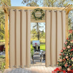 NICETOWN Outdoor Curtain for Patio Waterproof, Sunlight Block Rustproof Grommet Top and Bottom Windbreak, Thick Enough to Keep Sun/Rain Out for Deck, Biscotti Beige, W52 x L120, 1 Piece