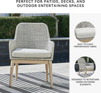 Signature Design by Ashley Seton Creek Cottage Nuvella Weather Resistant Fabric Outdoor Dining Arm Chair with Cushion, Set of 2, Light Brown & Light Gray