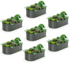 A ANLEOLIFE 7-Set 8X4X2 ft Galvanized Raised Garden Bed Kit, Oval Metal Deep Root Planters for Outdoor Plants, Quartz Grey