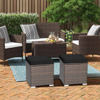 RELAX4LIFE Wicker Outdoor Storage Ottoman, 2-Piece Rattan Footstool w/Removable Cushion, Multipurpose Footrest Stool Side Table Additional Seating, Set of 2 Outdoor Ottomans for Patio Deck (Black)