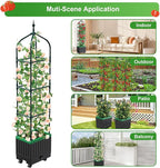 Raised Garden Bed Planter Boxes with Trellis,1pcs 70.9"Self-Watering Tomato Planter Boxes with Trellis for Climbing Vegetables Plants Flowers Tomato with Wheels,Use for Indoor Outdoor (Black)