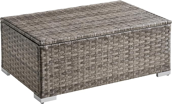 ONBRILL Outdoor Coffee Table with Storage, Rattan Storage Coffee Table with Internal Waterproof Bag, Low Side Table for Patio, Porch, Backyard, Poolside - Brown