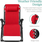 Best Choice Products Oversized Zero Gravity Chair, Folding Outdoor Patio Recliner, XL Anti Gravity Lounger w/Removable Cushion, Cup Holder, Side Tray, 350lb Capacity - Crimson Red